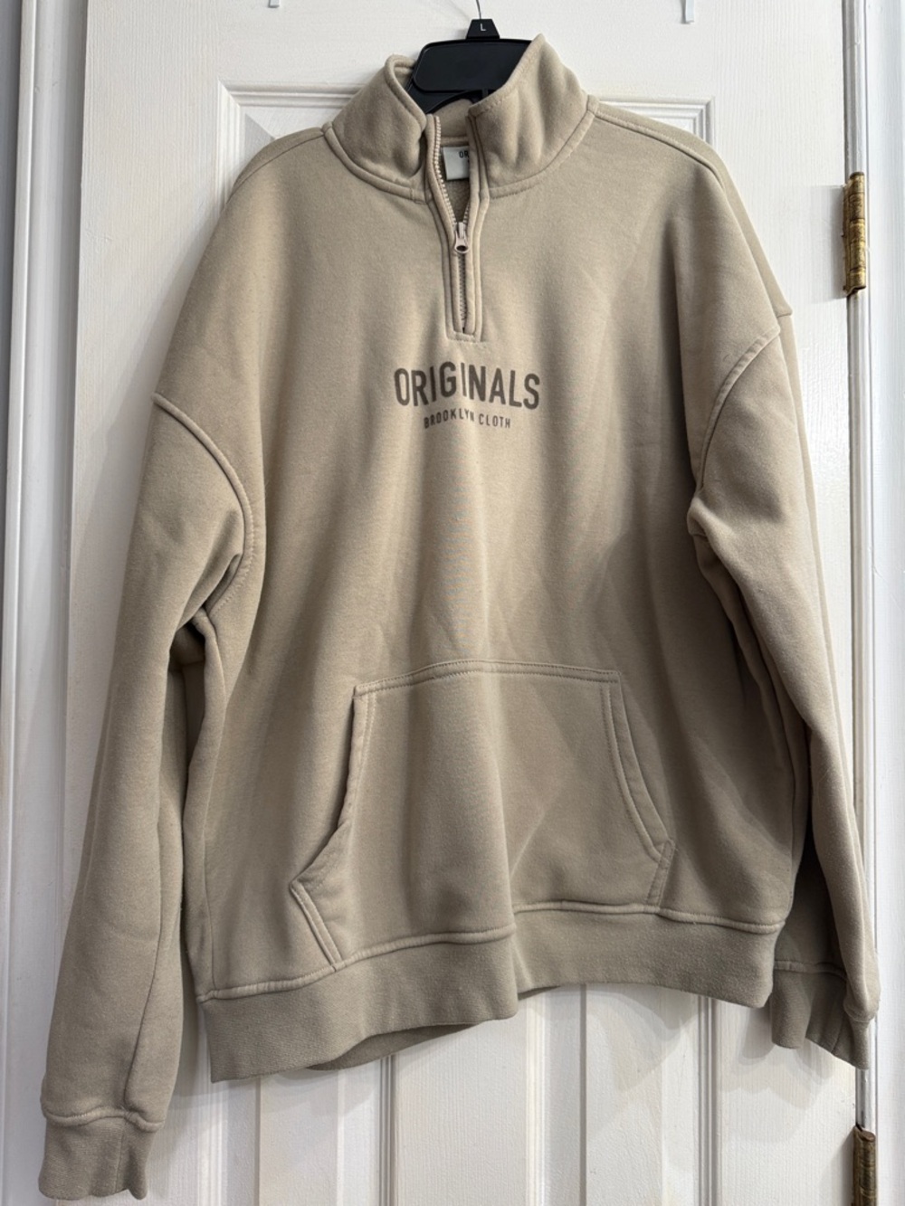 Brooklyn Cloth Mens Tan Quarter-Zip Sweatshirt with 'Originals' Logo size S